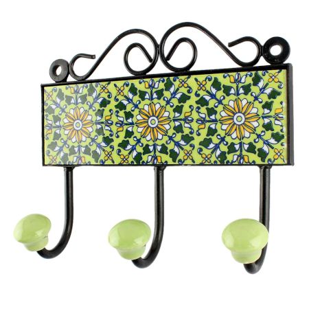 Forest Green Leaf Ceramic Tile Hook